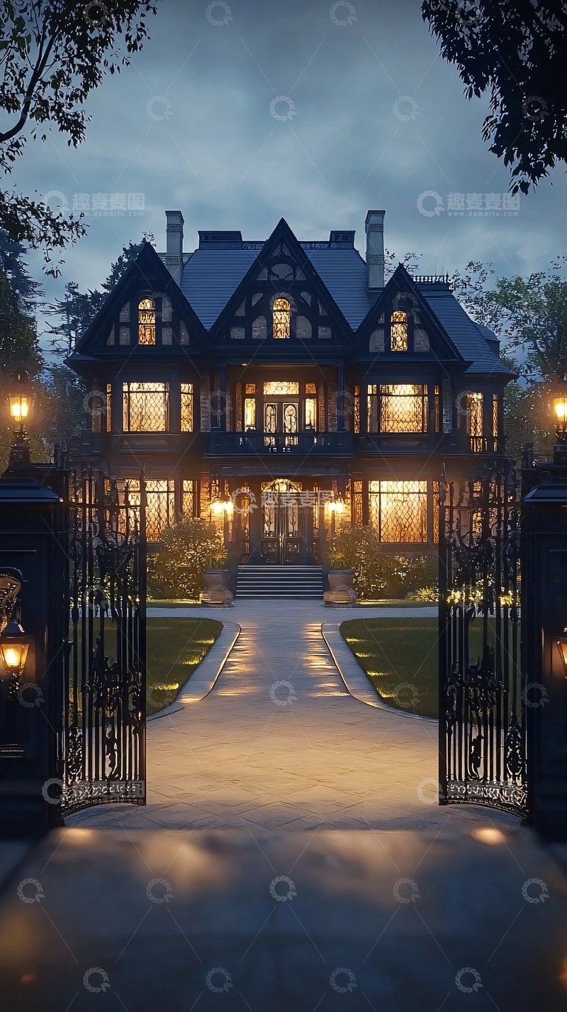 高清大图下载【趣麦麦图】黑夜里的哥特式豪宅