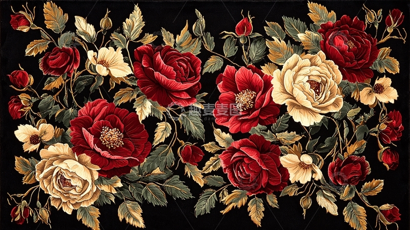 高清大图下载【趣麦麦图】黑色背景玫瑰花地毯