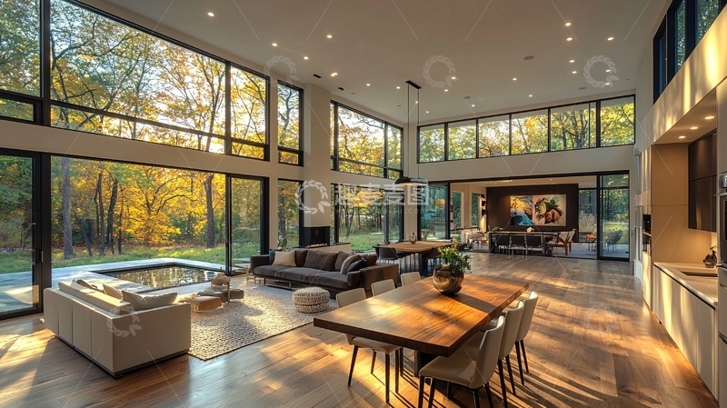 高清大图下载【趣麦麦图】现代简约大宅客厅全景