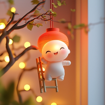 可爱小人攀爬灯笼