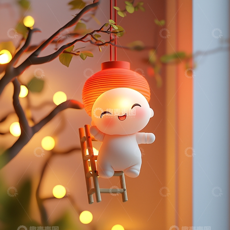 高清大图下载【趣麦麦图】可爱小人攀爬灯笼
