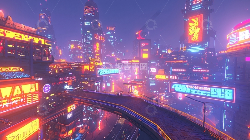 高清大图下载【趣麦麦图】霓虹闪烁的未来都市