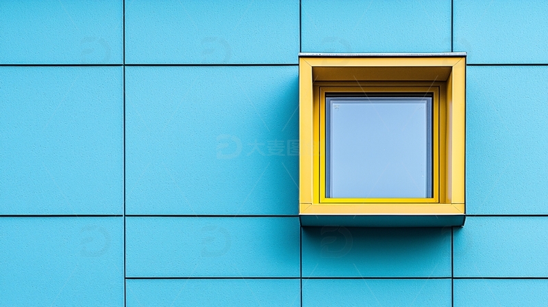 高清大图下载【趣麦麦图】蓝色墙面黄色窗框