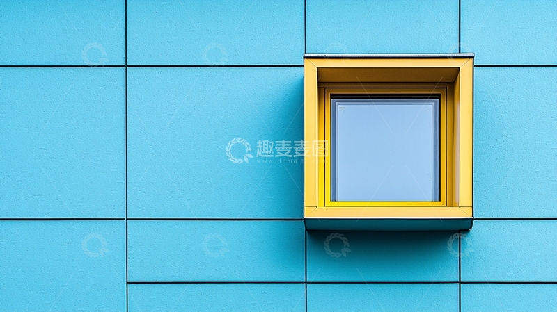 高清大图下载【趣麦麦图】蓝色墙面黄色窗框