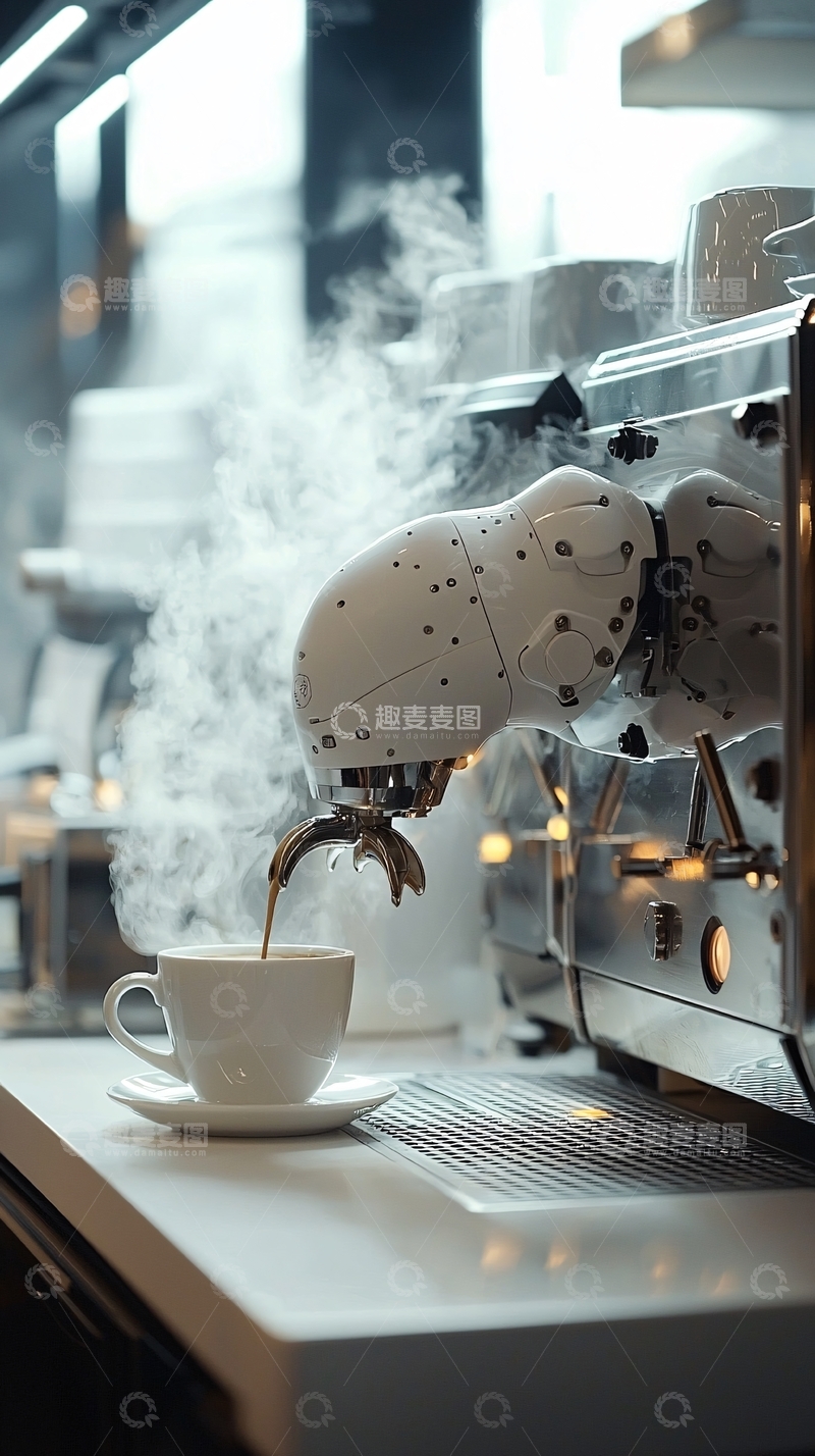 高清大图下载【趣麦麦图】机器人冲咖啡