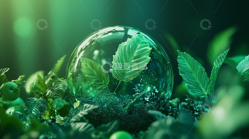 高清大图下载【趣麦麦图】绿叶水晶球森林背景