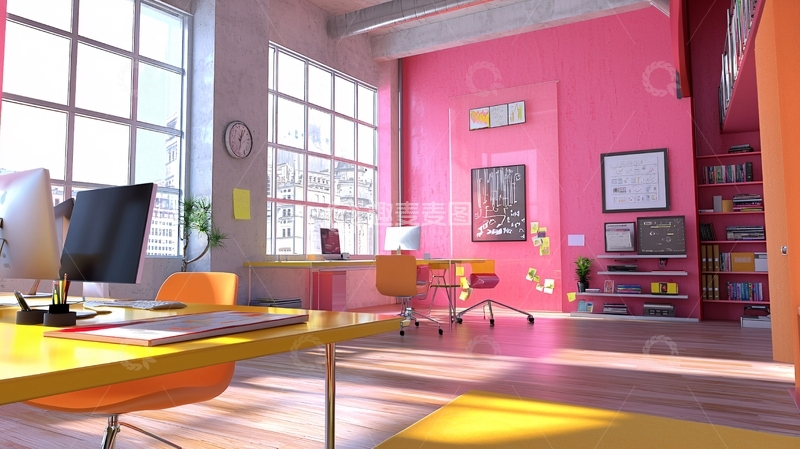 高清大图下载【趣麦麦图】粉色办公空间