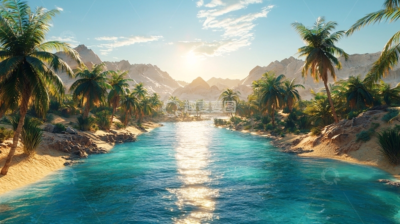 高清大图下载【趣麦麦图】阳光沙滩椰林河流