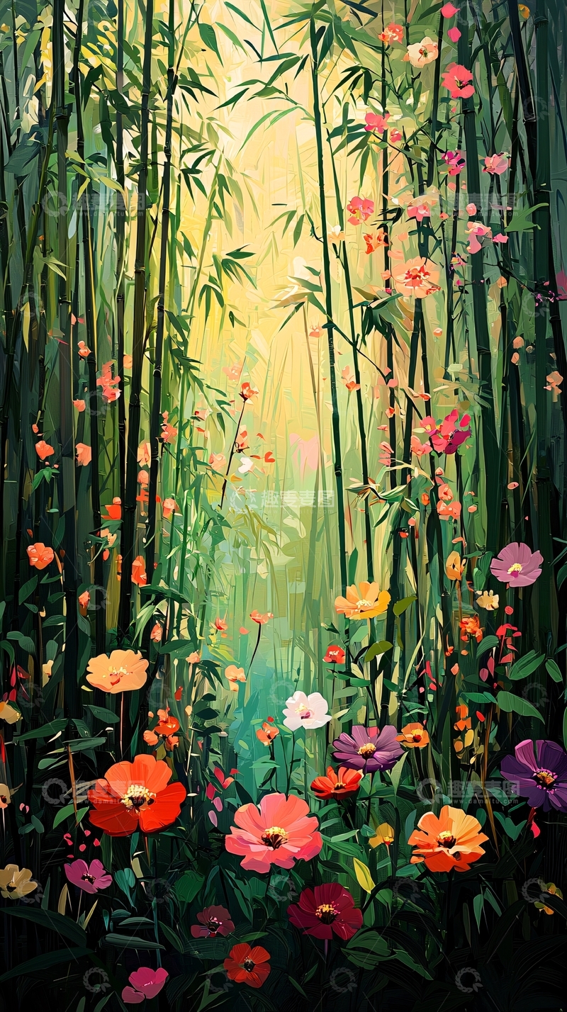 高清大图下载【趣麦麦图】竹林花海