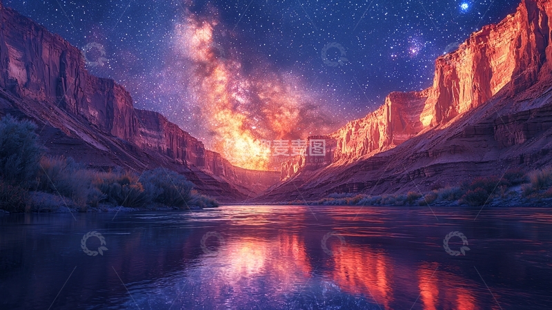 高清大图下载【趣麦麦图】峡谷星空倒影