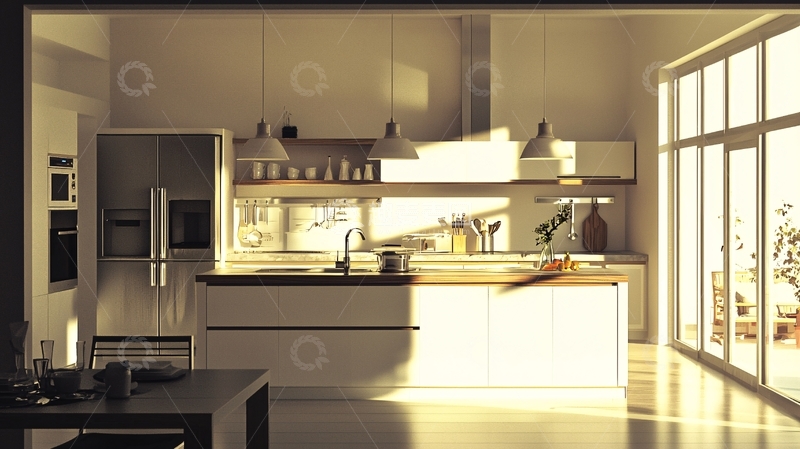 高清大图下载【趣麦麦图】极简风格厨房阳光洒满