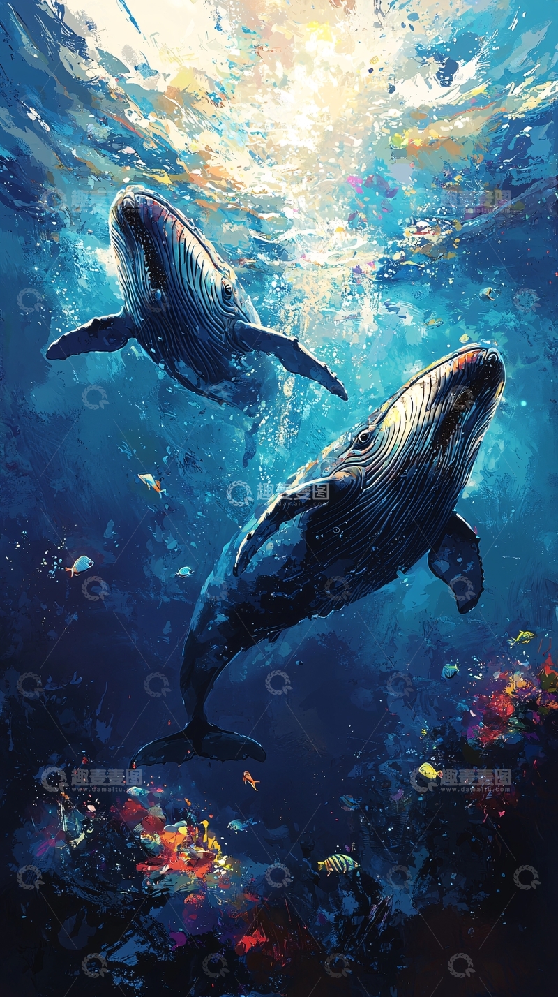 高清大图下载【趣麦麦图】阳光下的鲸鱼海洋世界