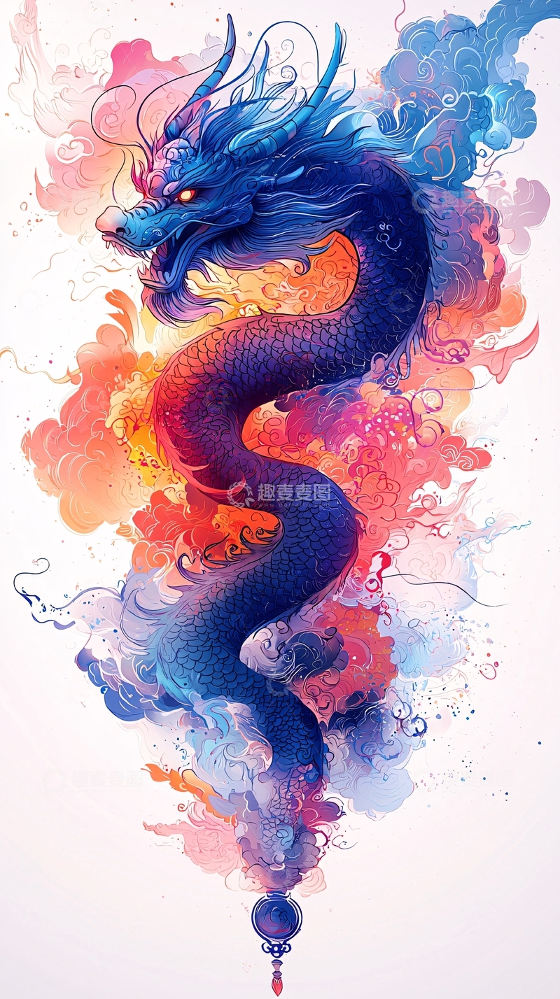 高清大图下载【趣麦麦图】彩色水墨龙