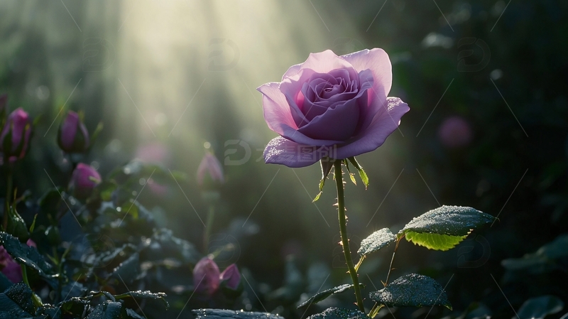 光线中的紫色玫瑰