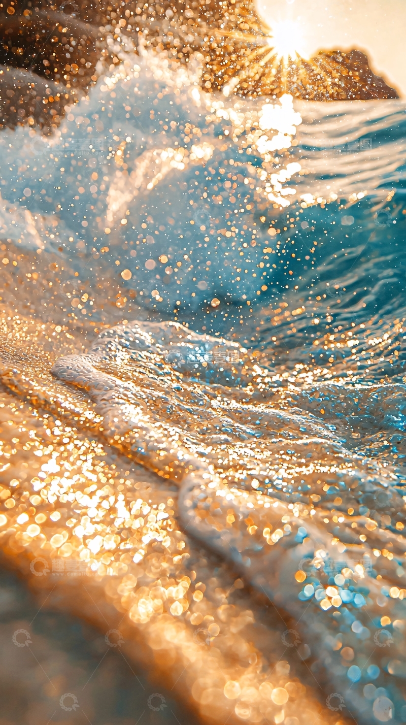 高清大图下载【趣麦麦图】金色阳光下的海浪