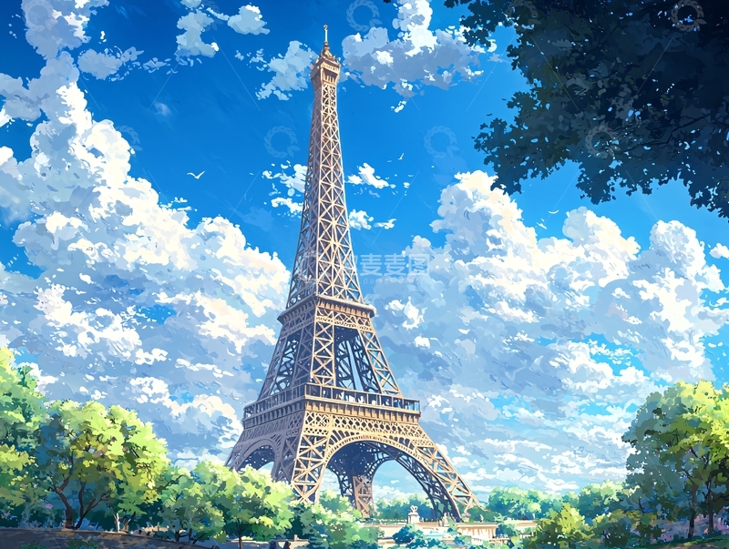 高清大图下载【趣麦麦图】埃菲尔铁塔风景画