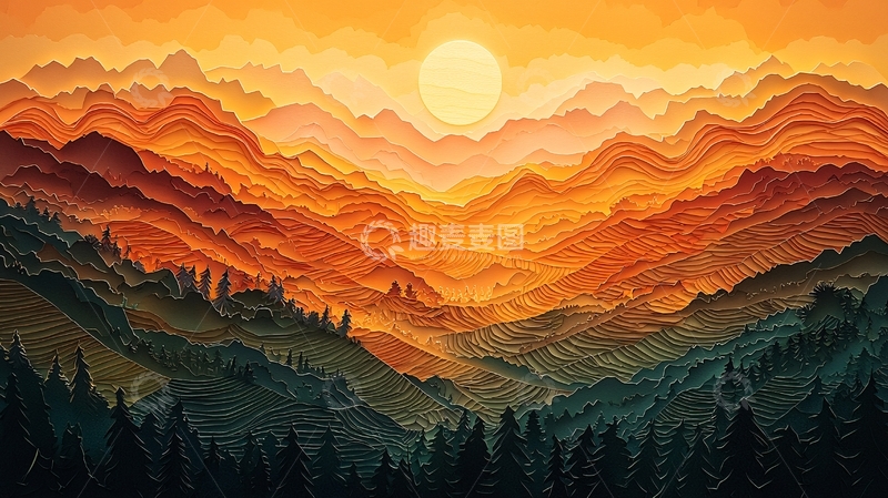 高清大图下载【趣麦麦图】日落山脉层叠景观