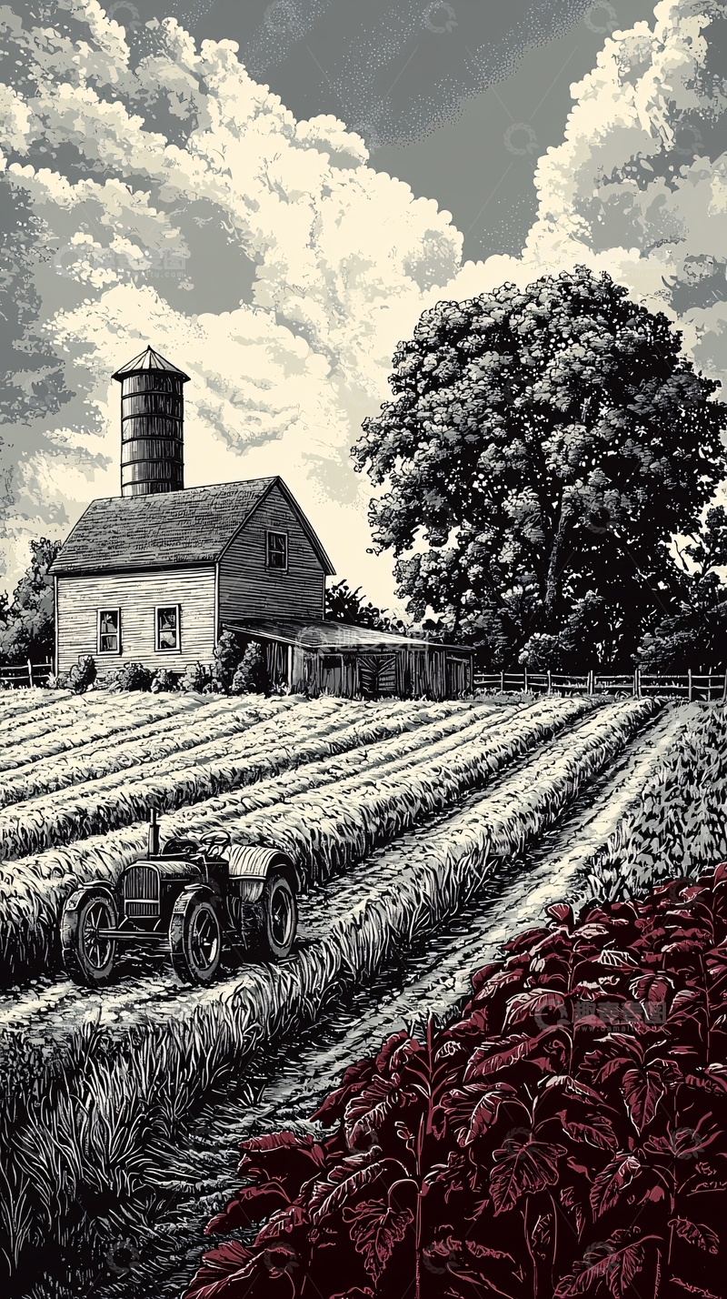高清大图下载【趣麦麦图】黑白田园风光