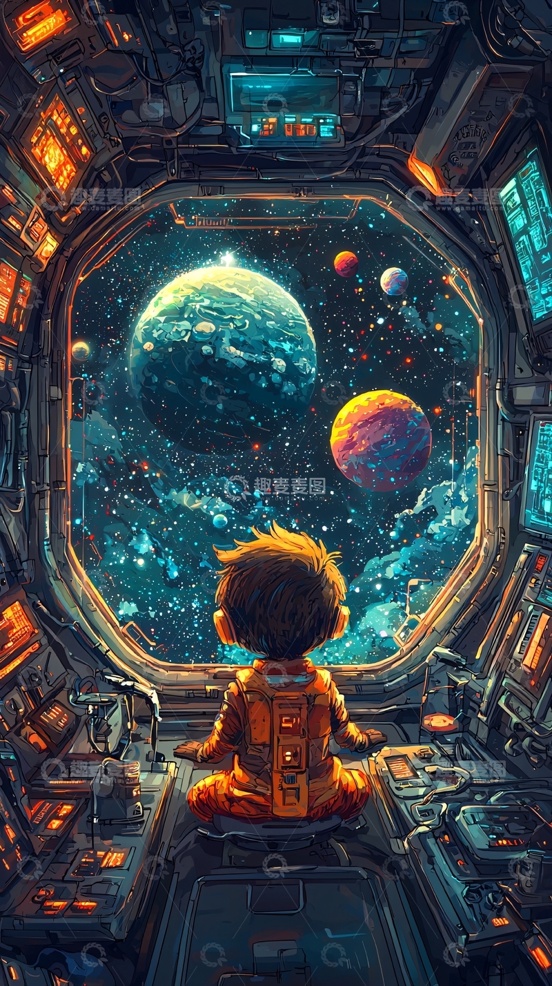 高清大图下载【趣麦麦图】太空舱中的孩子