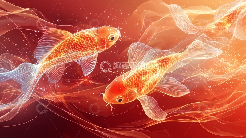高清大图下载【趣麦麦图】红橙色梦幻金鱼