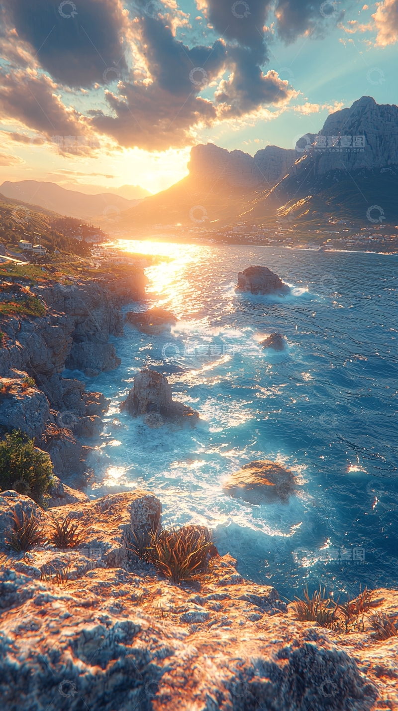 高清大图下载【趣麦麦图】海岸边的日落美景
