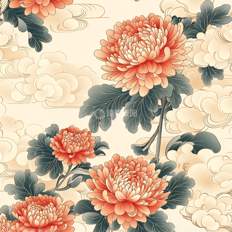高清大图下载【趣麦麦图】祥云菊花图案