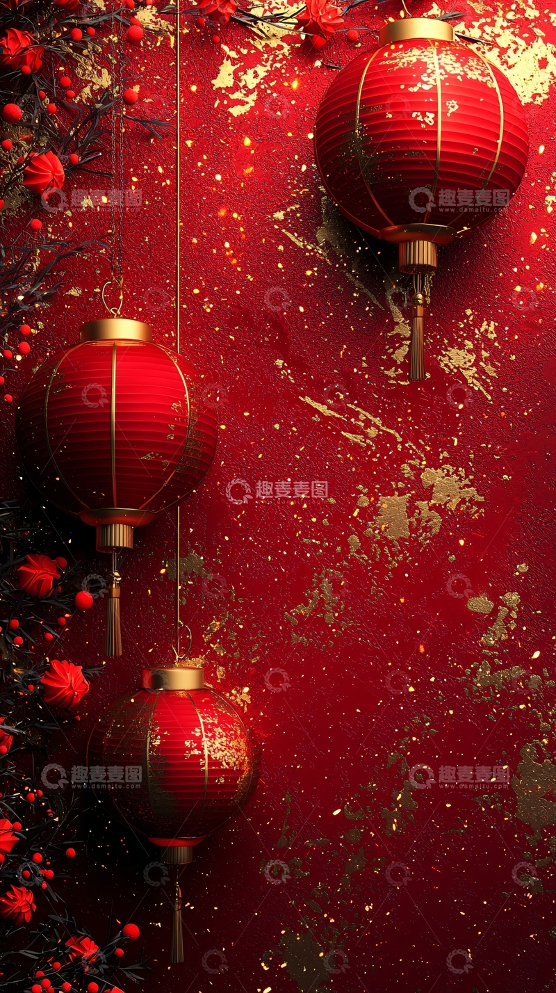 高清大图下载【趣麦麦图】红色中国风灯笼背景