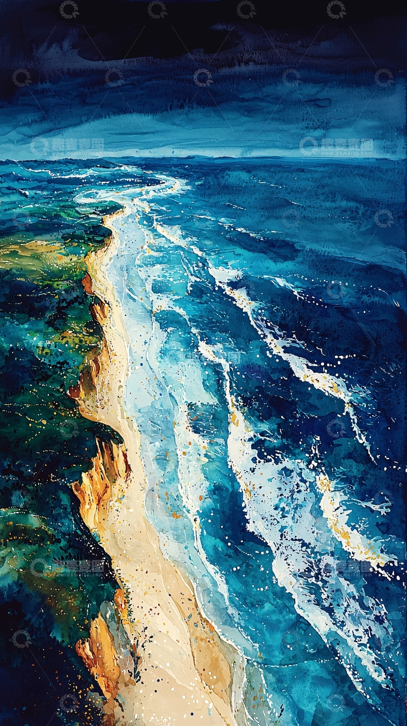 高清大图下载【趣麦麦图】海岸线和海浪的艺术画