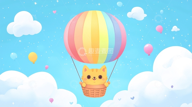 高清大图下载【趣麦麦图】猫咪热气球