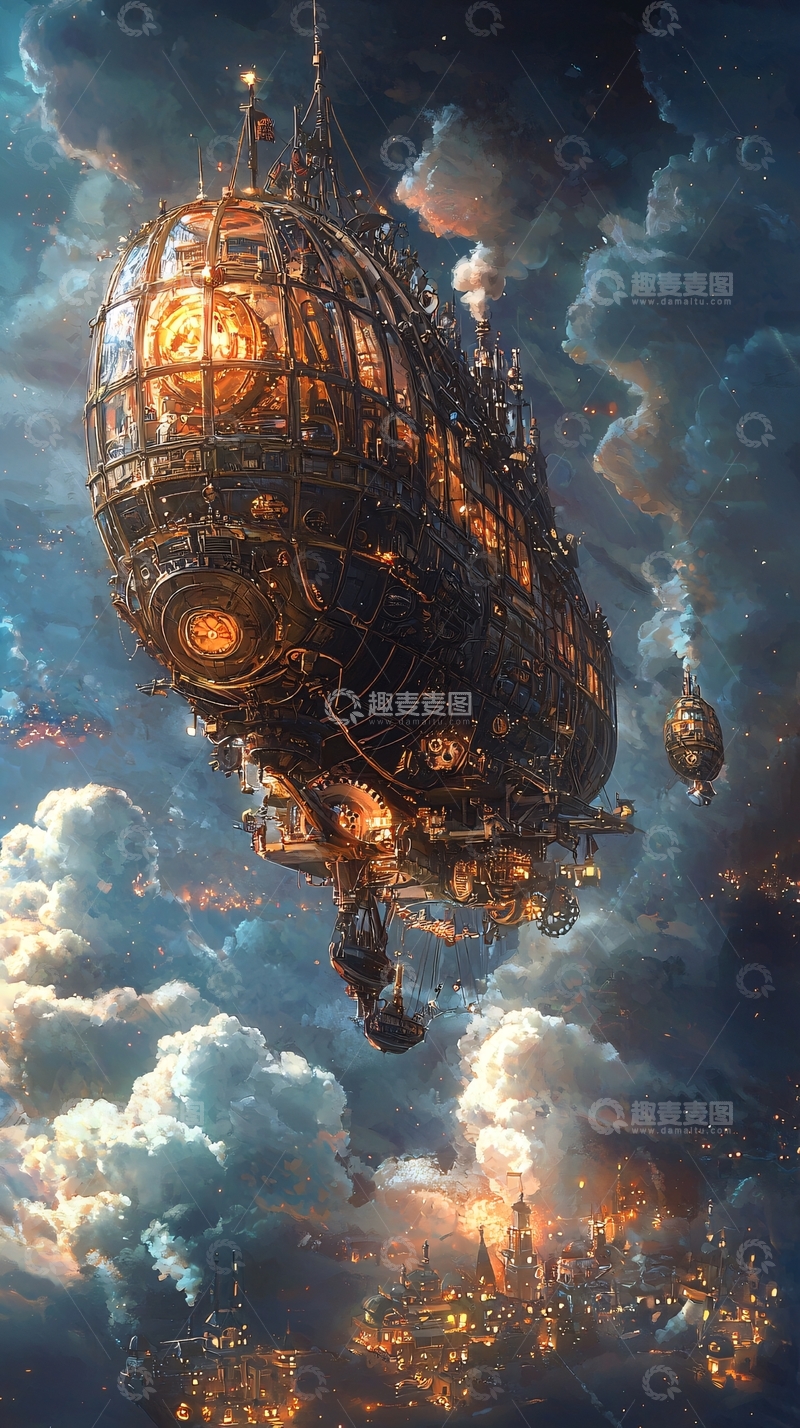 高清大图下载【趣麦麦图】蒸汽朋克飞艇