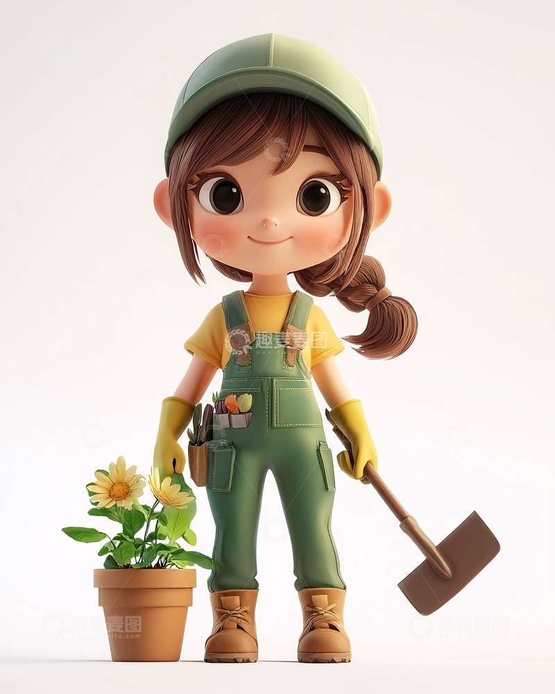 高清大图下载【趣麦麦图】可爱卡通女孩园丁
