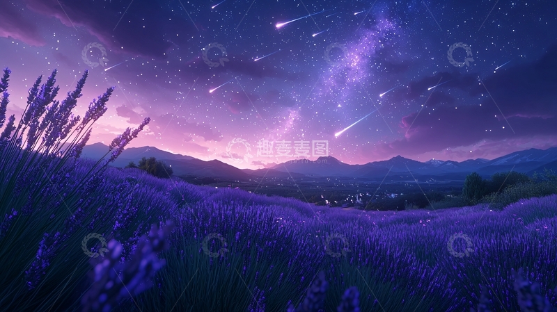 高清大图下载【趣麦麦图】薰衣草星空流星雨