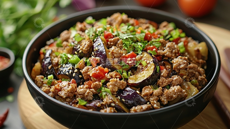 高清大图下载【趣麦麦图】香辣肉末茄子
