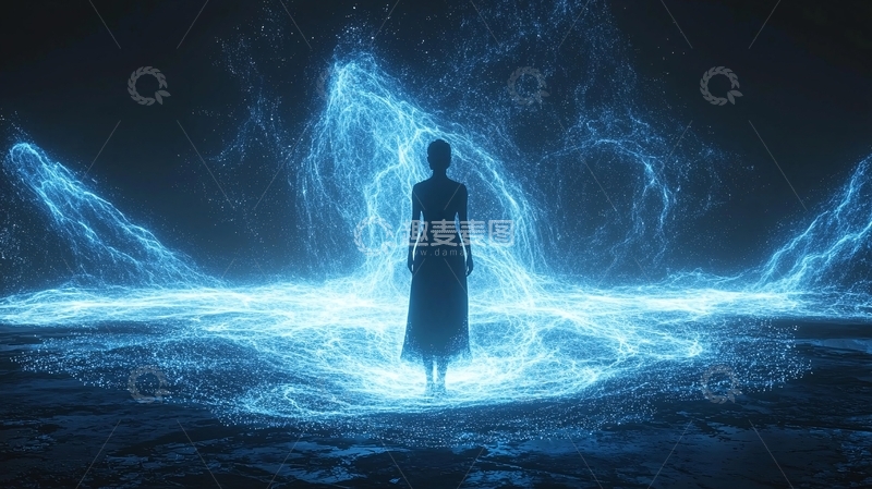 高清大图下载【趣麦麦图】蓝光能量环绕女性