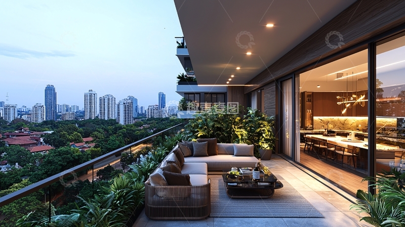 高清大图下载【趣麦麦图】高层公寓阳台夜景