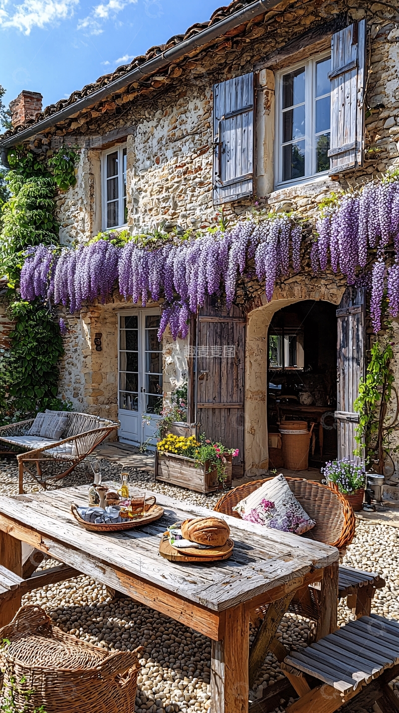 高清大图下载【趣麦麦图】庭院藤花老宅