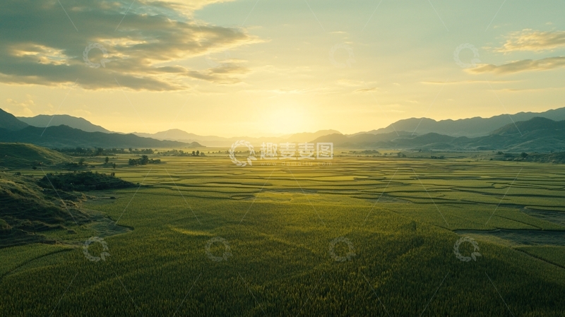 高清大图下载【趣麦麦图】日出山峦田野风光