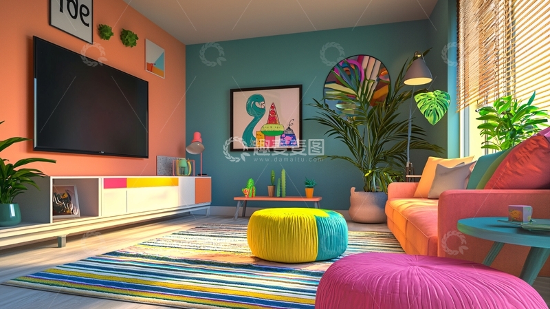 高清大图下载【趣麦麦图】色彩鲜艳的现代客厅