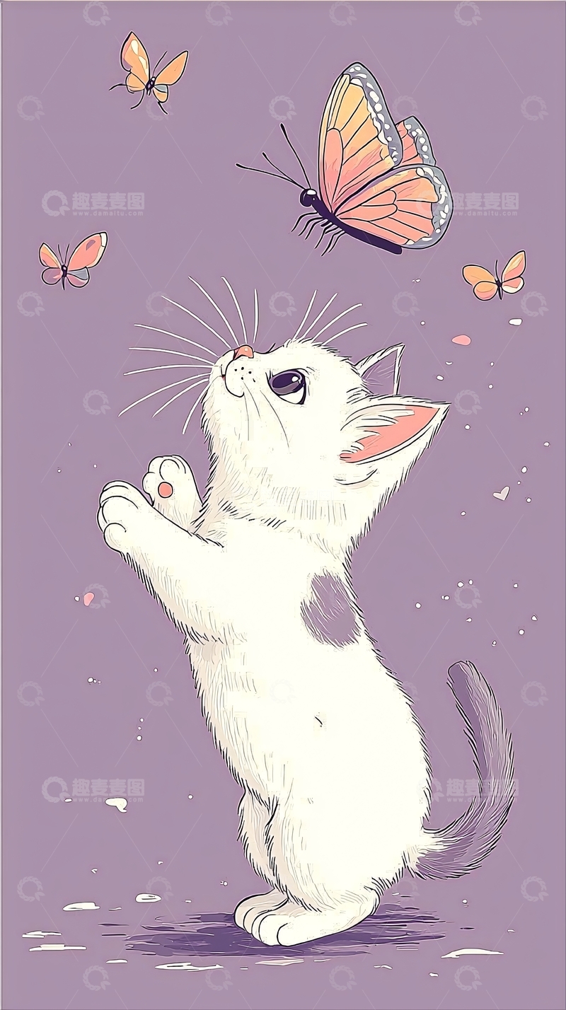 高清大图下载【趣麦麦图】小猫看蝴蝶