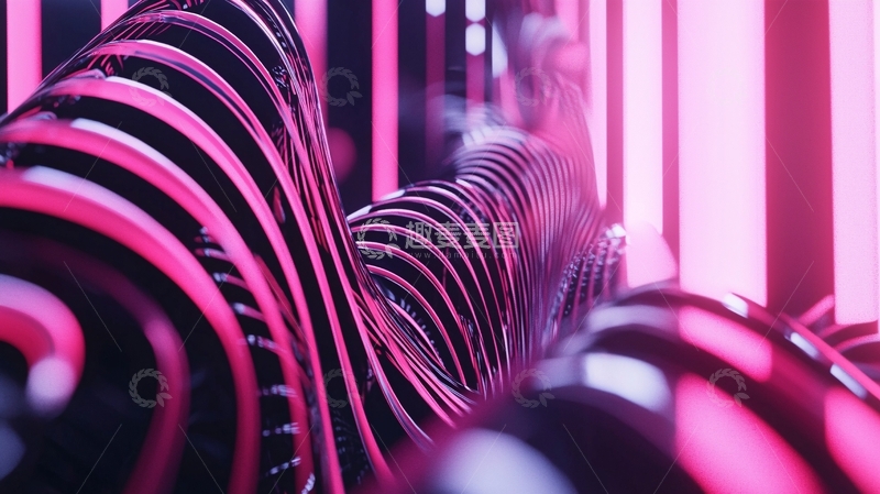 高清大图下载【趣麦麦图】粉色科幻抽象曲线背景