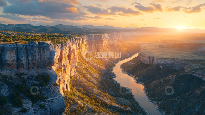 高清大图下载【趣麦麦图】日出峡谷河流壮丽景色