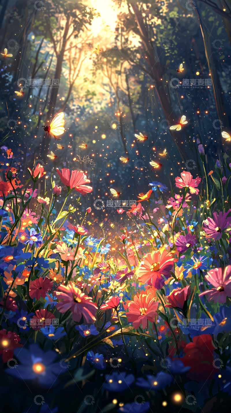 高清大图下载【趣麦麦图】绚丽花丛中的梦幻森林