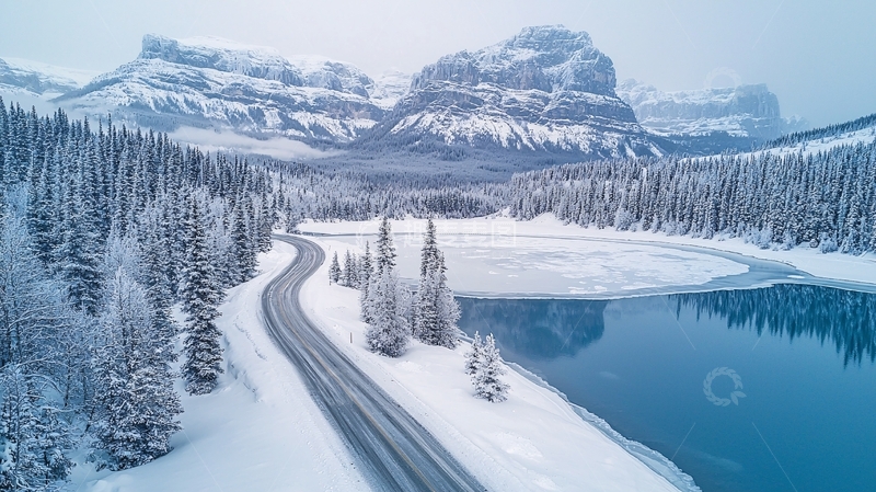 高清大图下载【趣麦麦图】雪山公路冬季美景