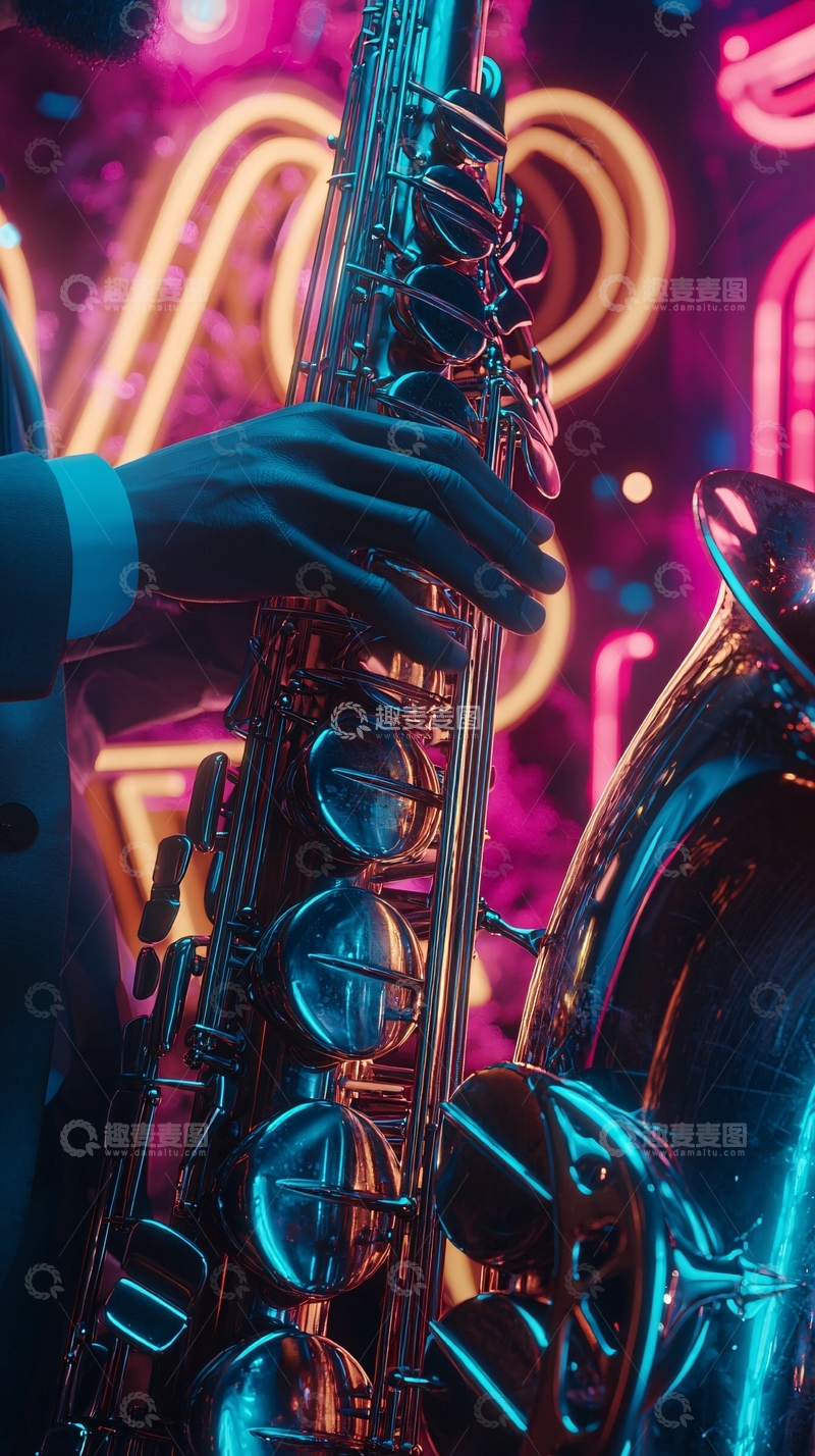 高清大图下载【趣麦麦图】霓虹灯下的萨克斯