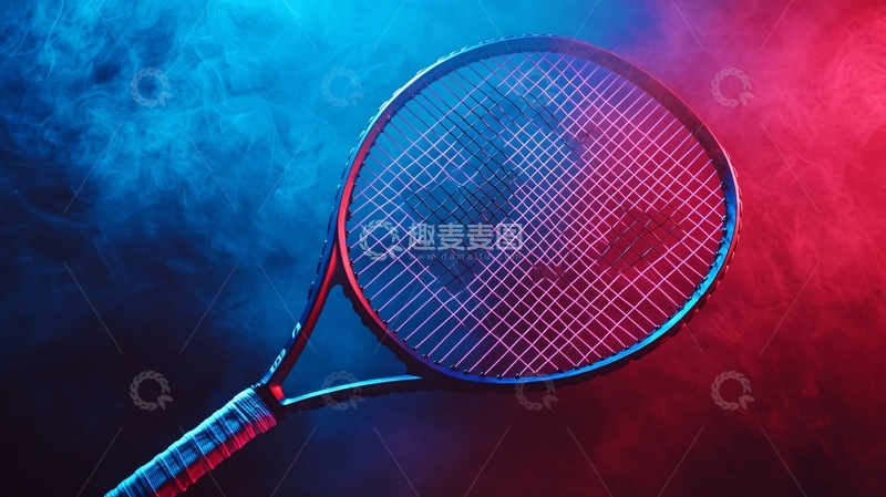 高清大图下载【趣麦麦图】蓝色红色烟雾网球拍