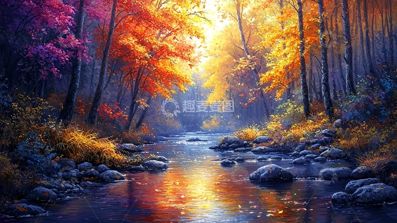 高清大图下载【趣麦麦图】秋日森林溪流8