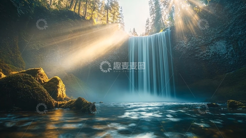 高清大图下载【趣麦麦图】阳光照射下的瀑布