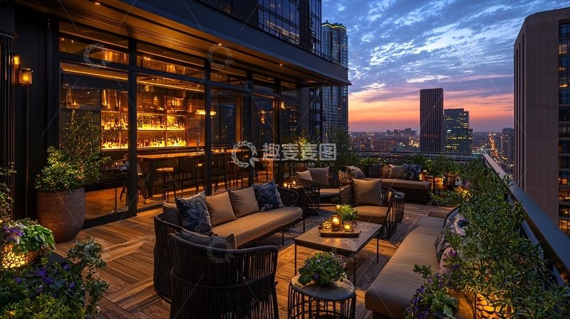 高清大图下载【趣麦麦图】城市夜景露台酒吧