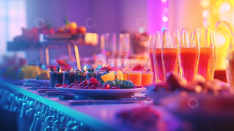 高清大图下载【趣麦麦图】彩色灯光下的自助餐