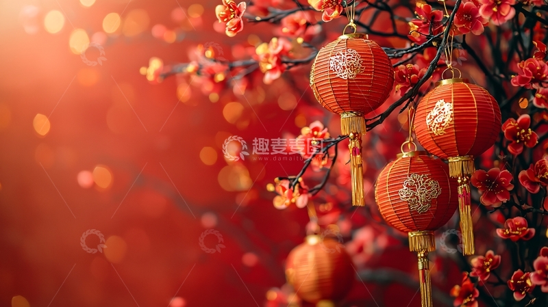 高清大图下载【趣麦麦图】红灯笼梅花新年背景